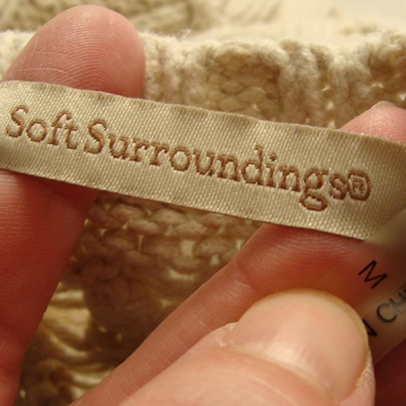 SOFT SURROUNDINGS Creamy Beige Long Sleeve CHUNKY Knit FISHERMAN's Sweater Sz M - Picture 5 of 5